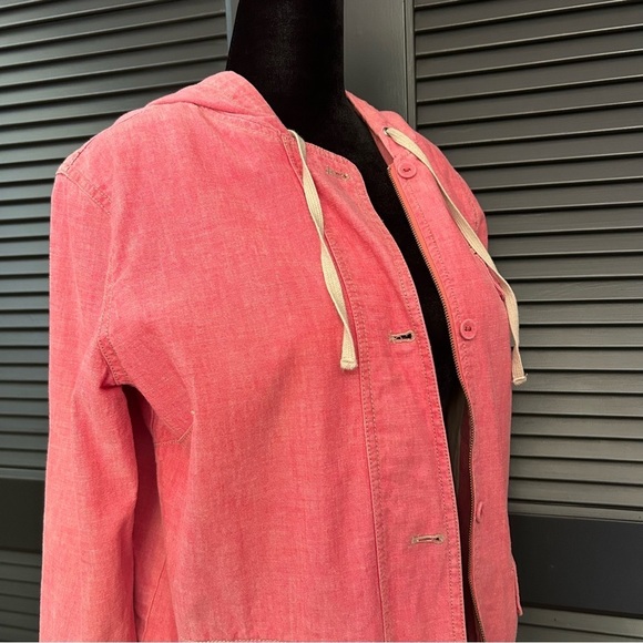 J. Jill Pink Hooded 100% Cotton Chambray Jacket, Size Small - Picture 3 of 15